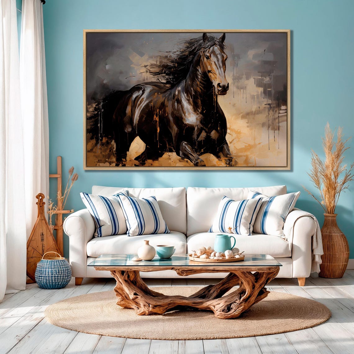 Dark Running Horse Dramatic Oil Painting Equine Equestrian Poster - Image 4