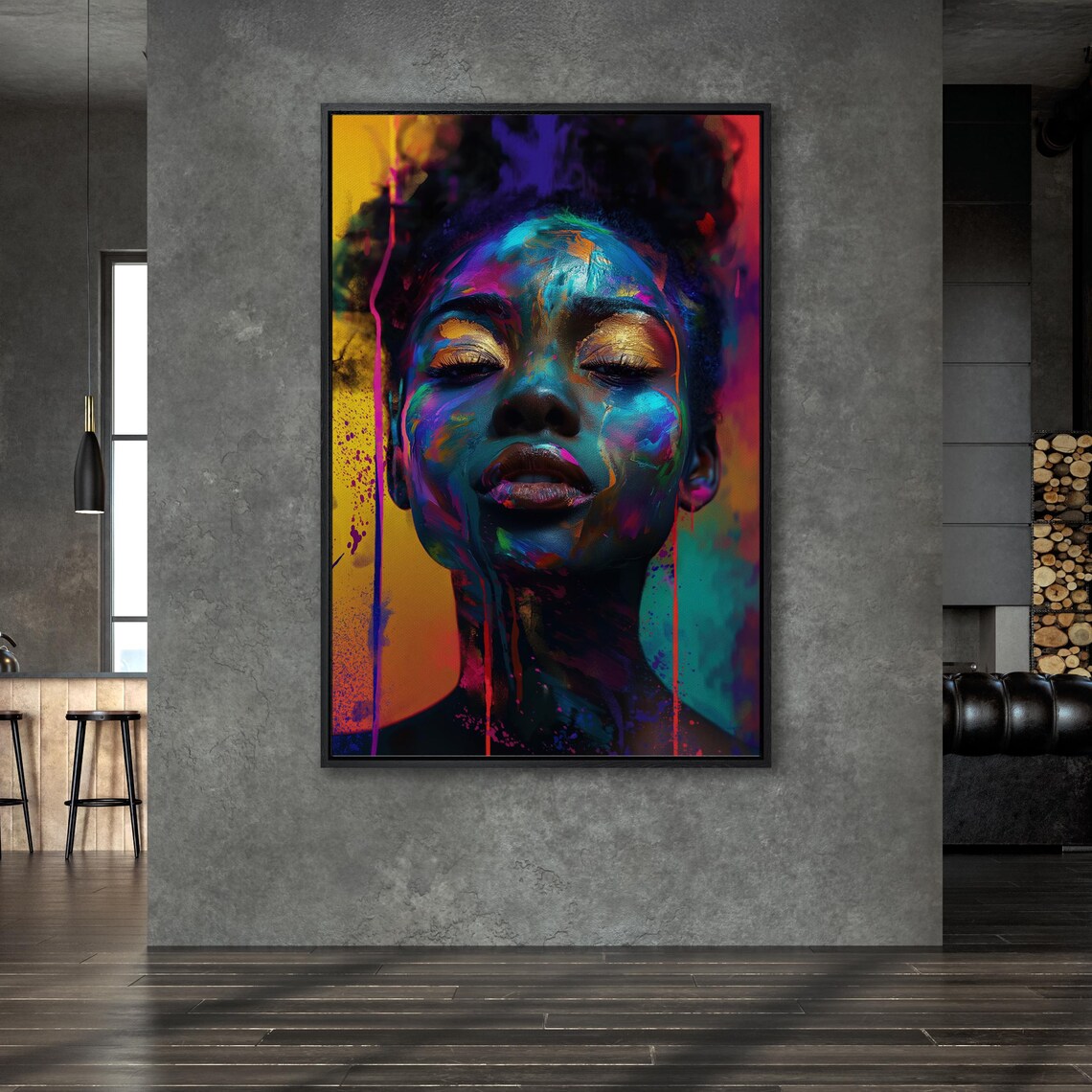 Vibrant Face Black Girl Art Print, Fashion Makeup