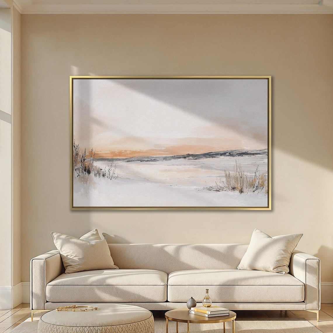 Soft Blush Sunset Over Minimal Snowy Lakeshore Abstract Poster - Image 2