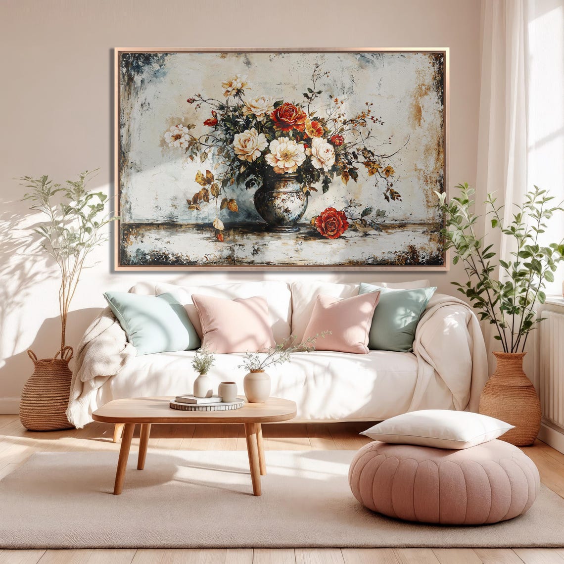 Cream And Red Roses In Vase Vintage Still Life Floral Poster - Image 5