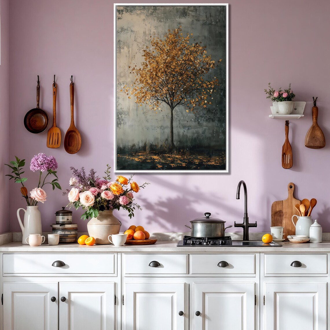 Solitary Tree With Golden Leaves, Autumn Art Print - Image 2
