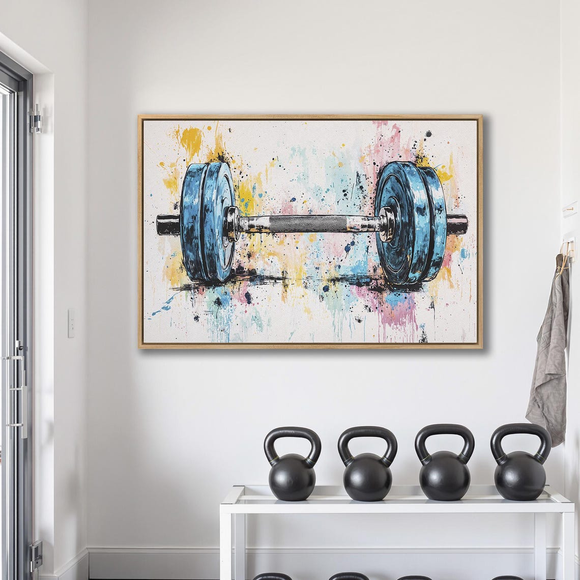 Watercolor Barbell With Blue Plates Paint Splatter Gym Poster - Image 2