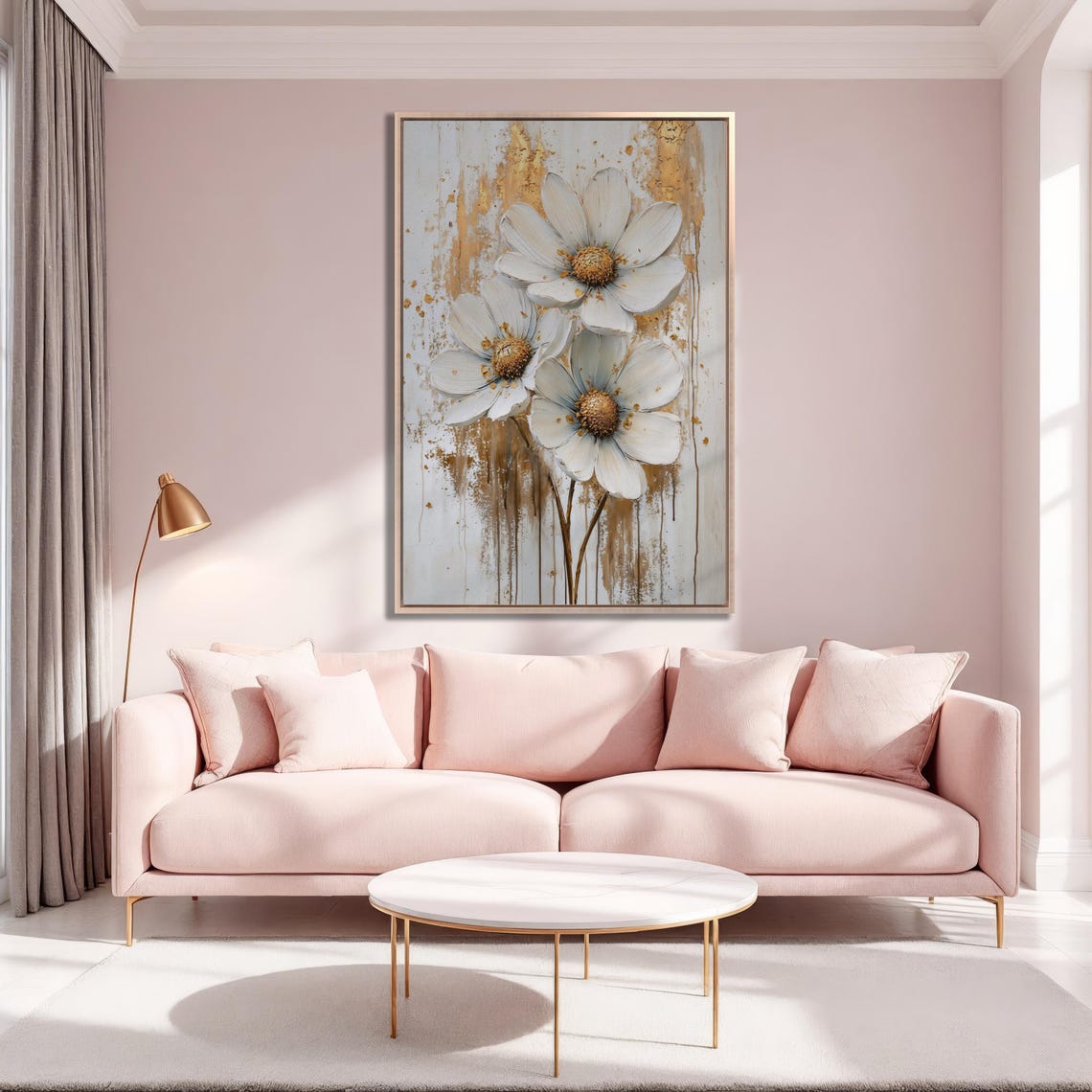 Three White Flowers with Gold Centers Botanical Elegant Art Poster - Image 3