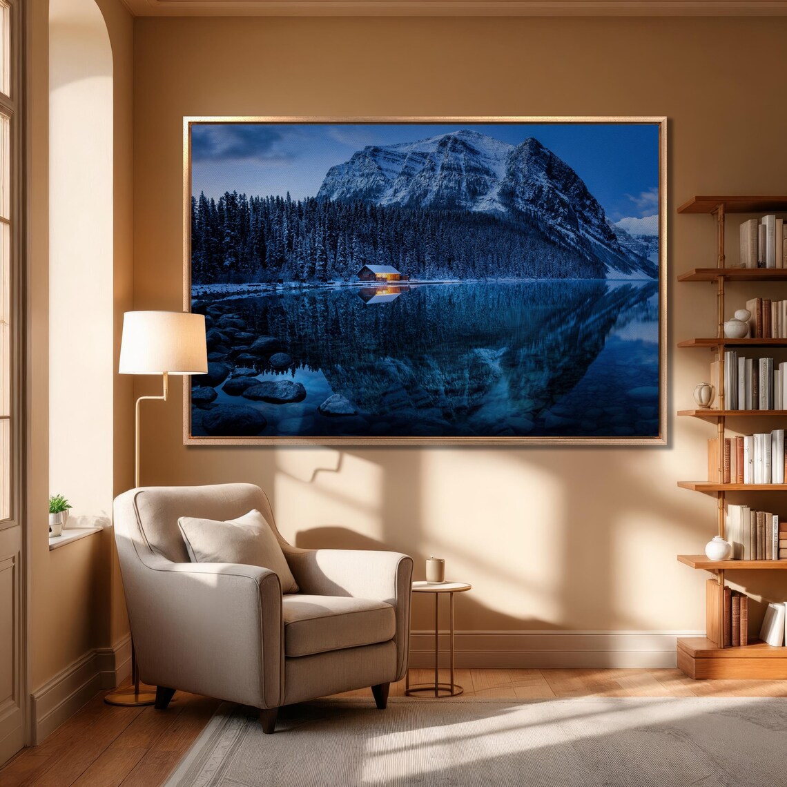 Lake Louise Winter Twilight Cabin Snow Reflection Canada Poster - Image 3