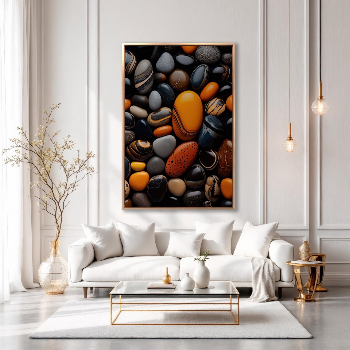 Polished Colorful Pebble Stones Orange Black Agate Zen Poster - Image 3