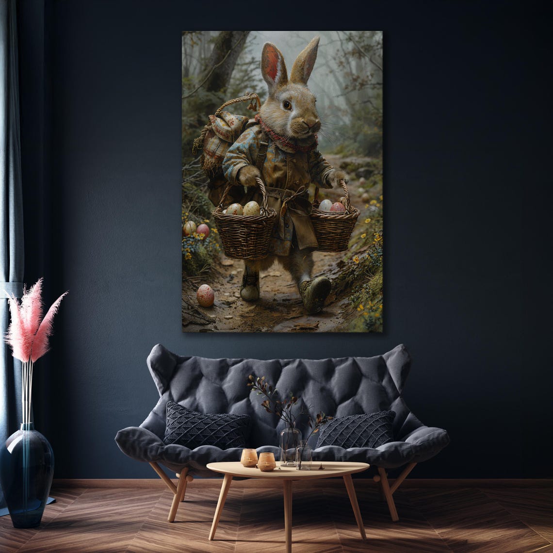 Dressed Rabbit Explorer Carrying Wicker Baskets Of Eggs Poster - Image 4