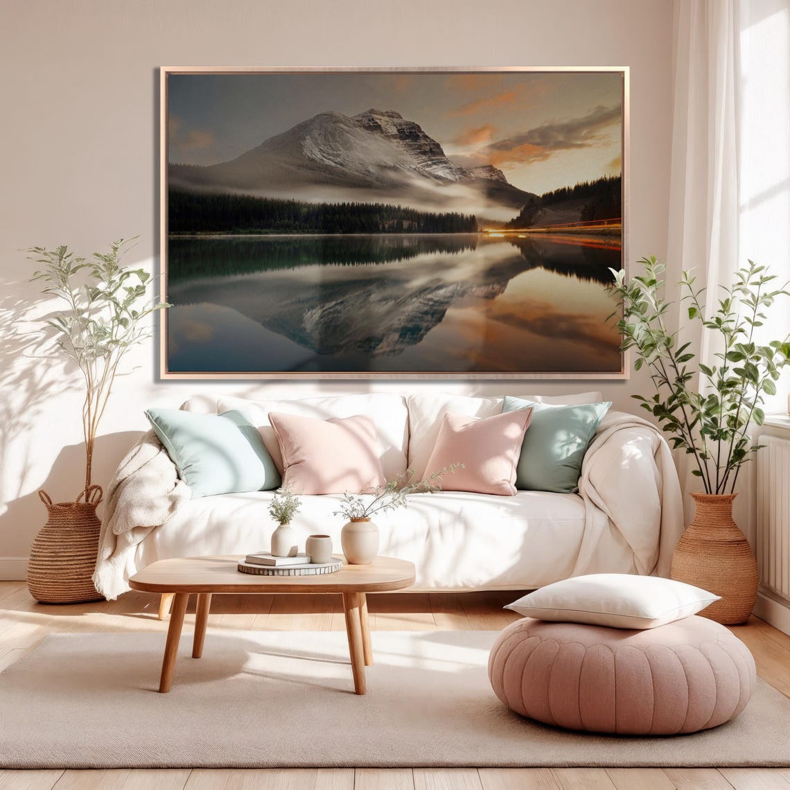 Misty Mountain Lake Sunset Golden Reflection Alpine Photo Poster - Image 3