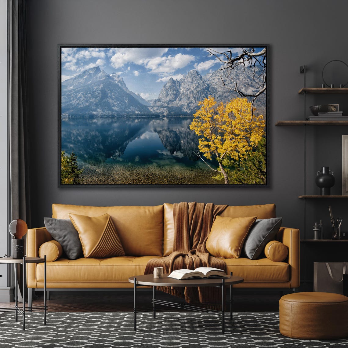 Grand Teton Fall Colors Mountain Lake Reflection Scenic Wall Art - Image 5