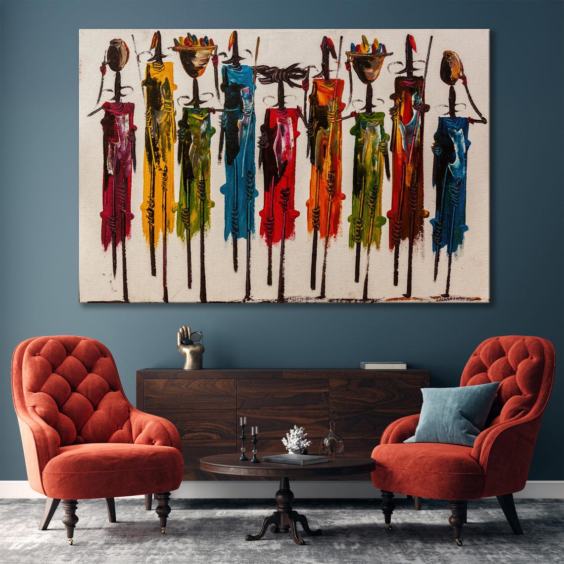 Abstract African Maasai Figures Colorful Tribal Painting Art Poster - Image 4