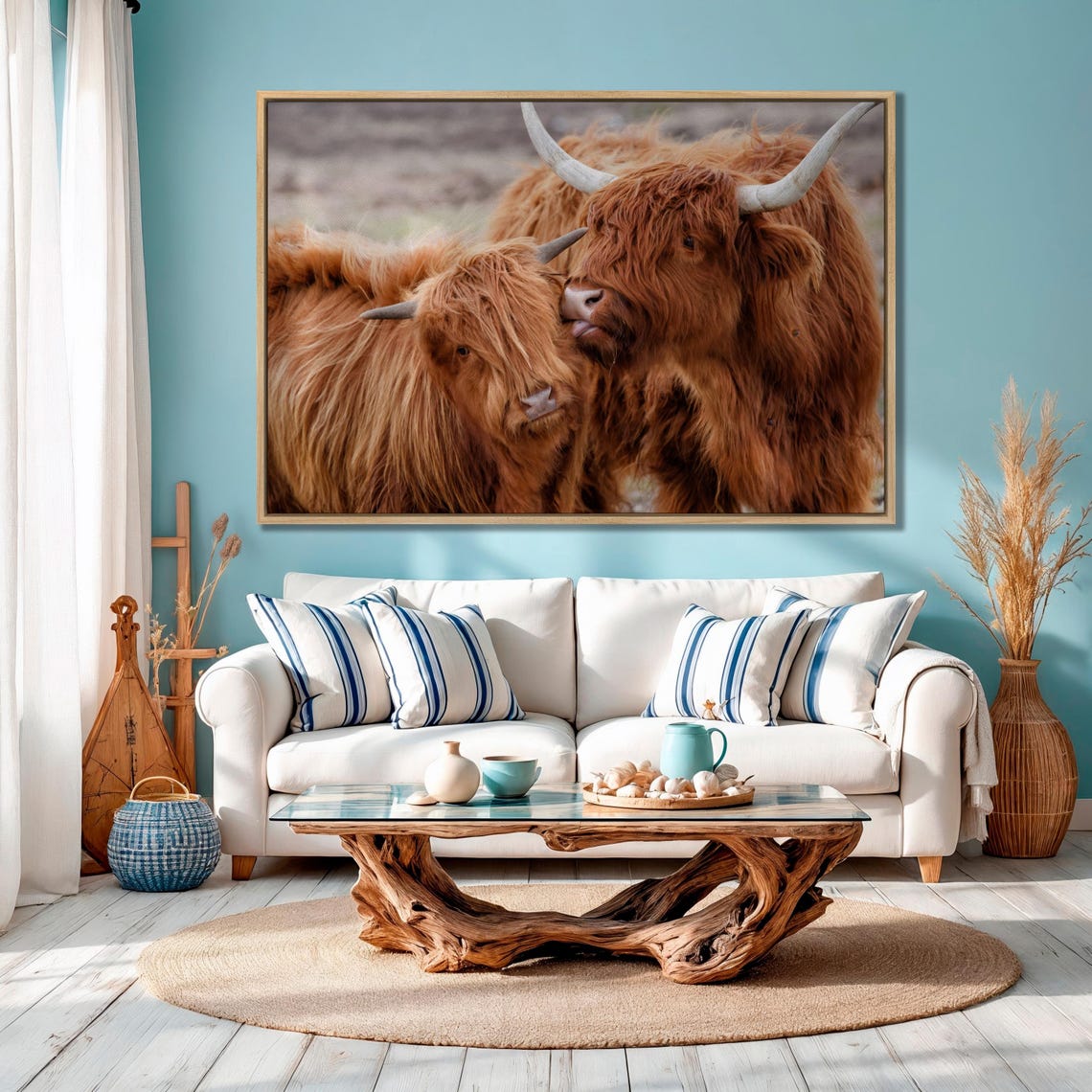 Scottish Highland Cows Nuzzling Cute Farm Animal Rustic Large Wall Art - Image 4