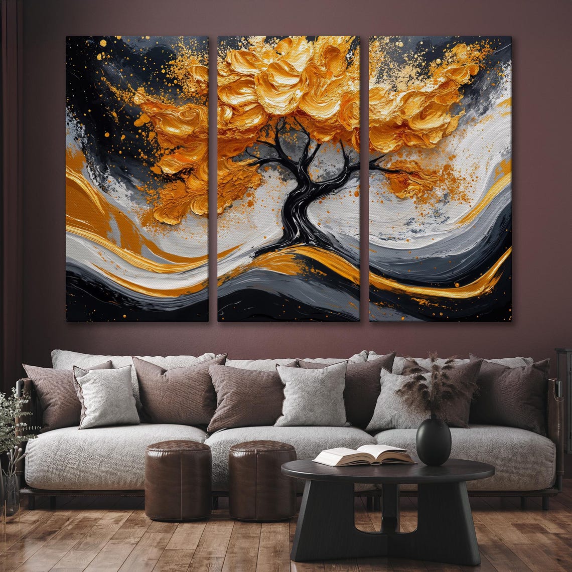 Impasto Golden Tree on Black White Swirl Dramatic Luxury Art Poster - Image 6
