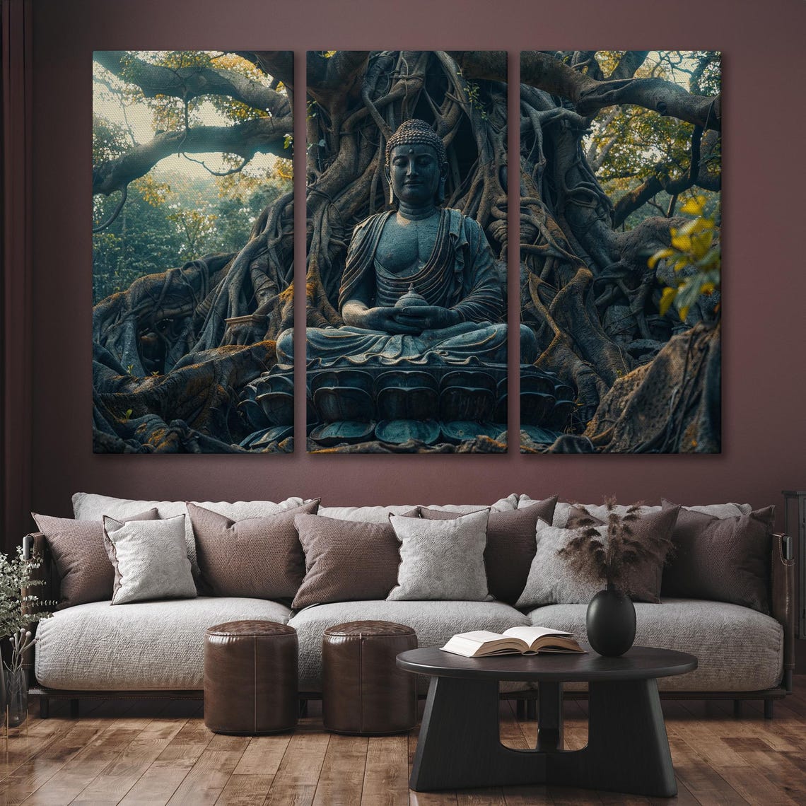 Buddha Statue Meditating Beneath Ancient Banyan Tree Roots Poster - Image 6