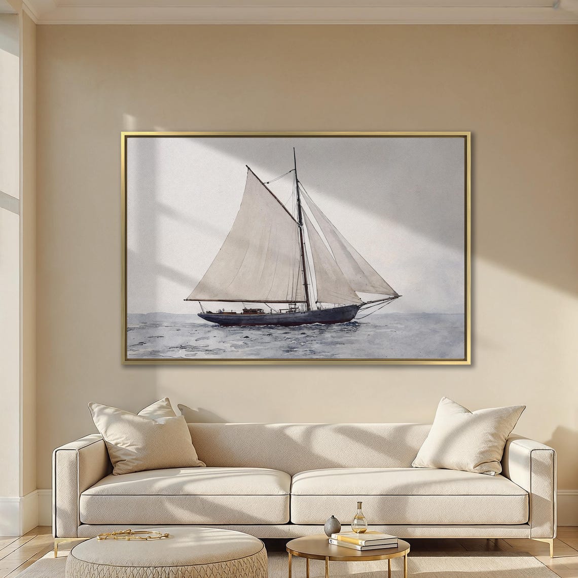 Sailing Ship Watercolor Framed Print Nautical Bedroom Decor Large Wall Art Maritime Artwork Ready To Hang Boat Lovers Gift - Image 2