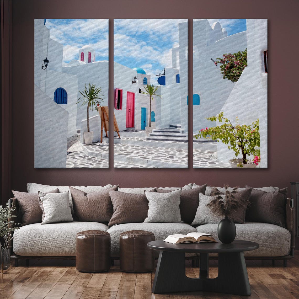 Greek Island Village Street Whitewashed Houses Daytime Wall Art - Image 6