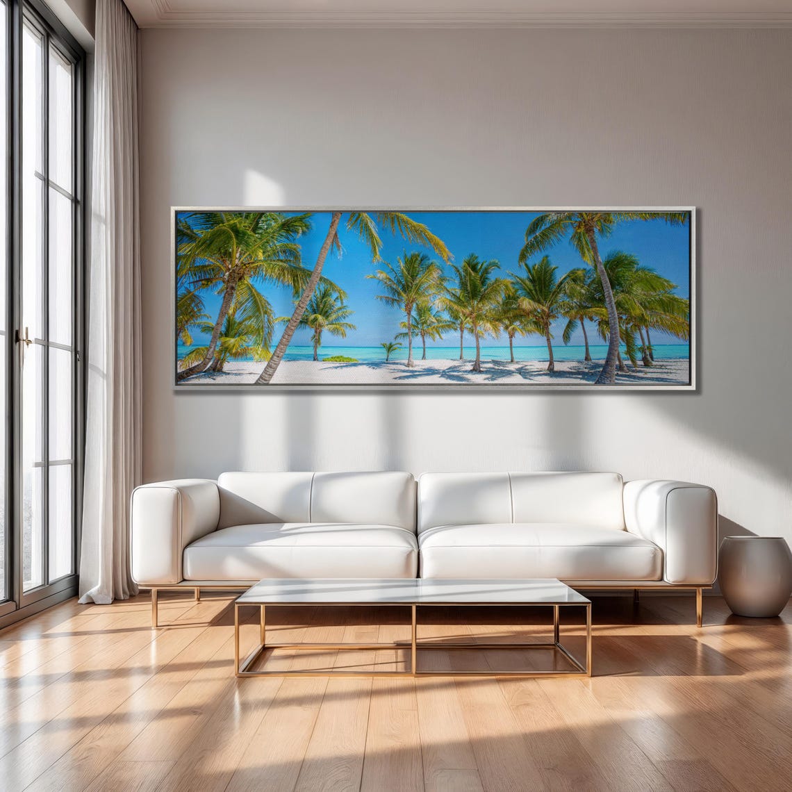 Tropical Beach White Sand Palm Trees Turquoise Ocean Panorama Poster - Image 3