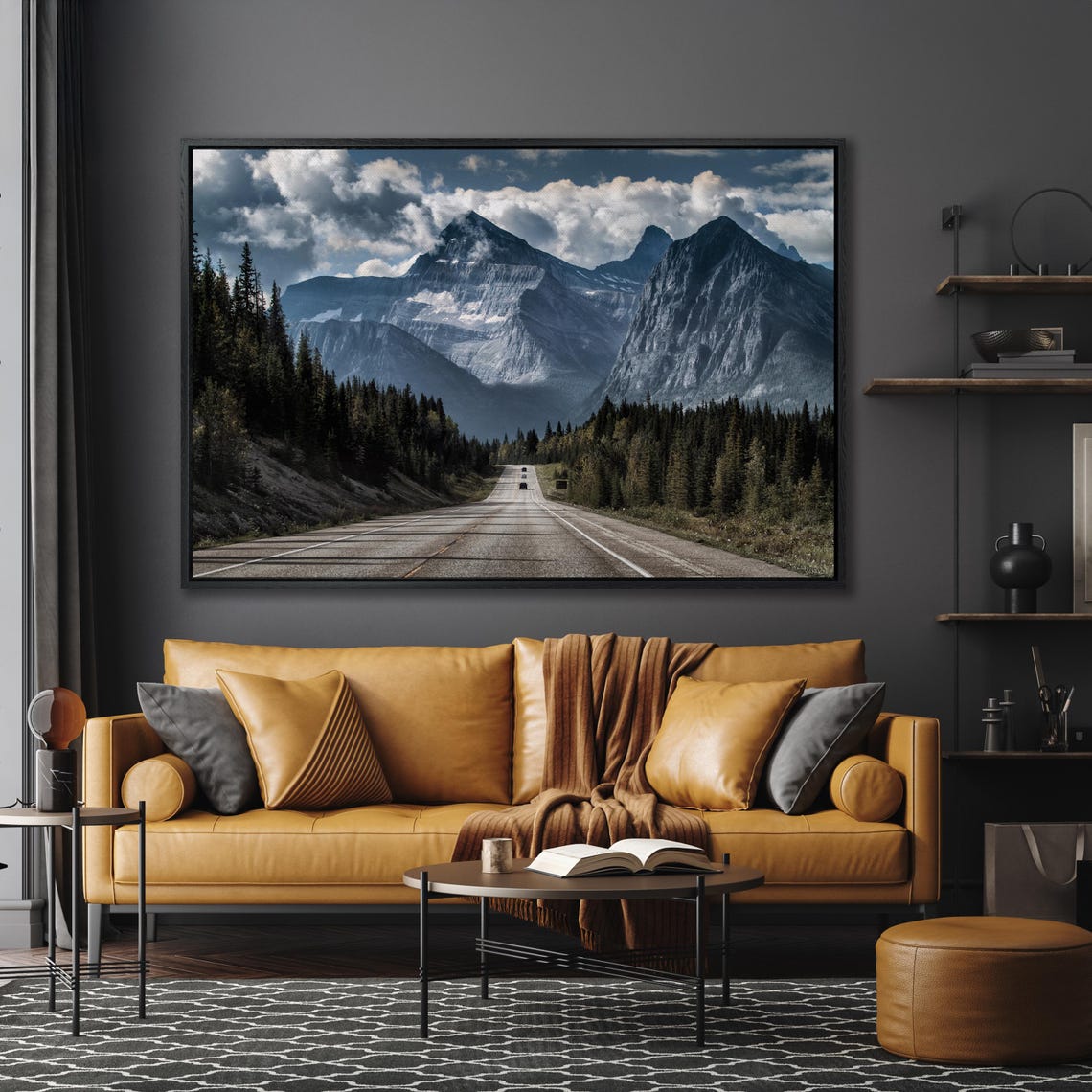 Mountain Highway Road Through Dramatic Dark Peaks Large Wall Art - Image 5