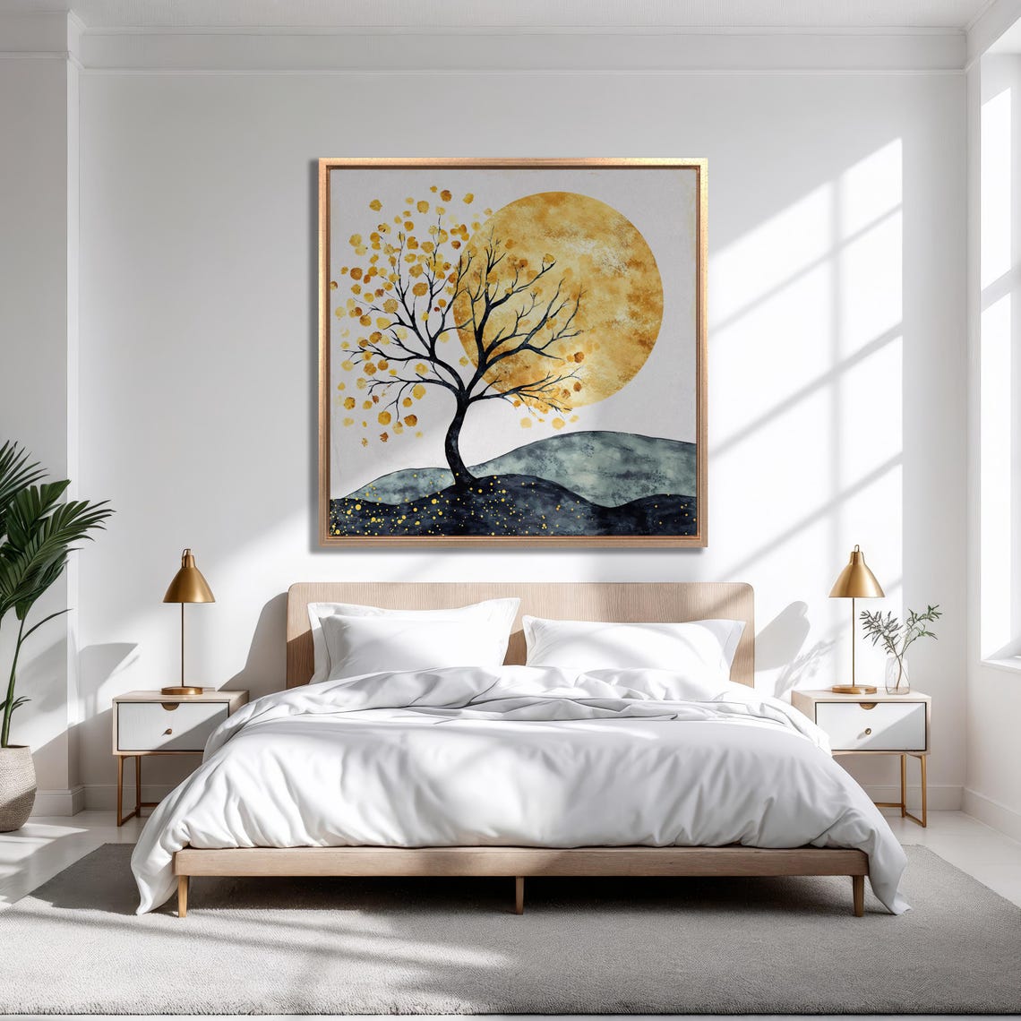 Golden Sun Behind Black Tree Branches Minimalist Nature Poster - Image 3