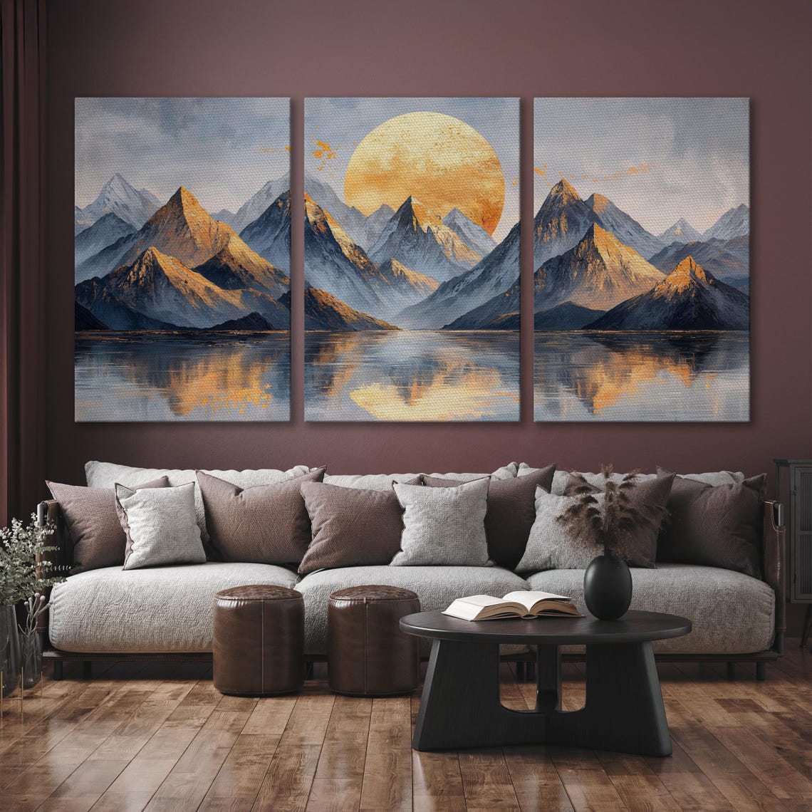 Golden Sun Rising Over Mountain Lake Panorama Serene Art Poster - Image 6