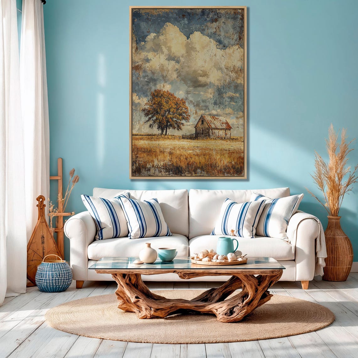 Rustic Weathered Barn Standing in Golden Autumn Field Poster - Image 4