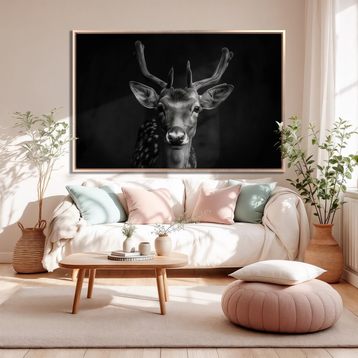 Spotted Fawn Portrait Black And White Gentle Deer Nature Wall Art - Image 5