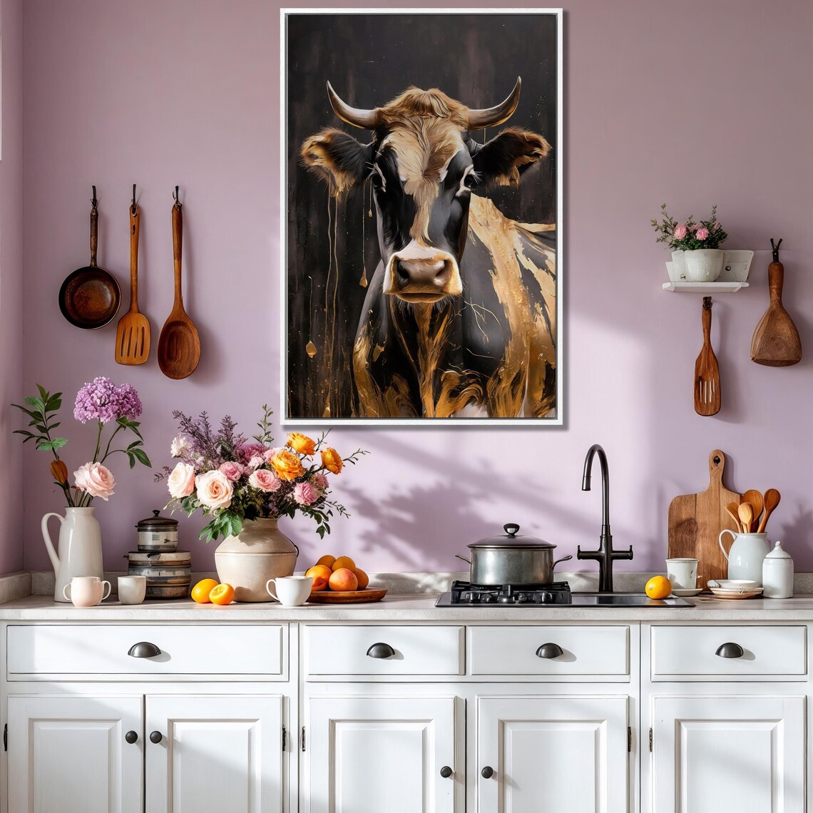 Black And Gold Cow Abstract Portrait Farmhouse Animal Art Poster - Image 6