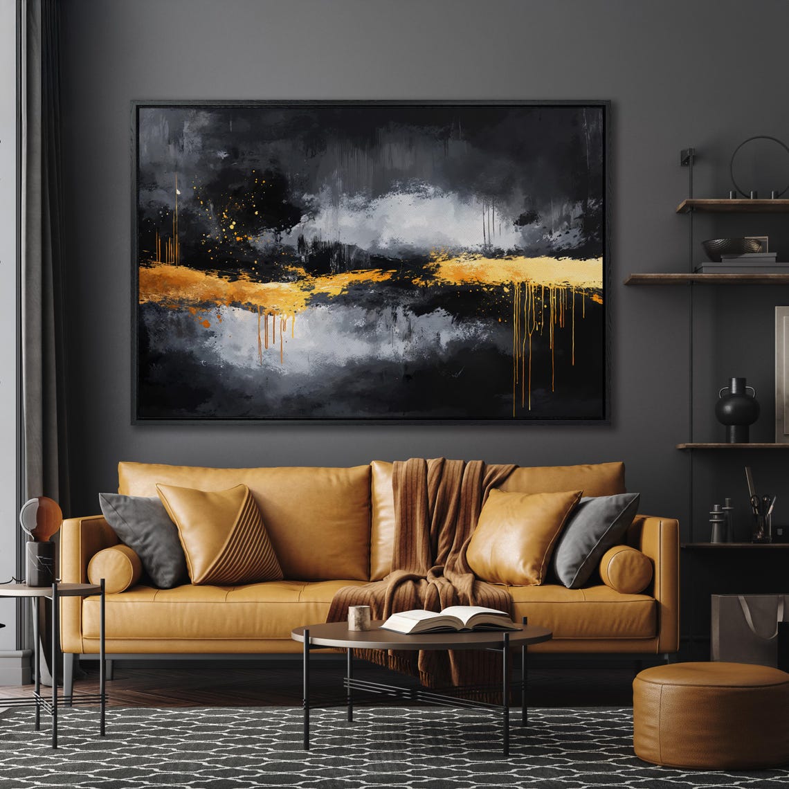 Black and Gold Abstract Horizon Expressionist Luxury Art Poster - Image 5