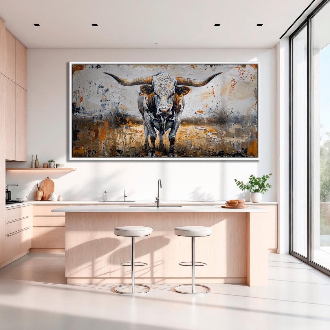 Rustic Texas Longhorn Bull Portrait Wide Canvas Farmhouse Poster - Image 2
