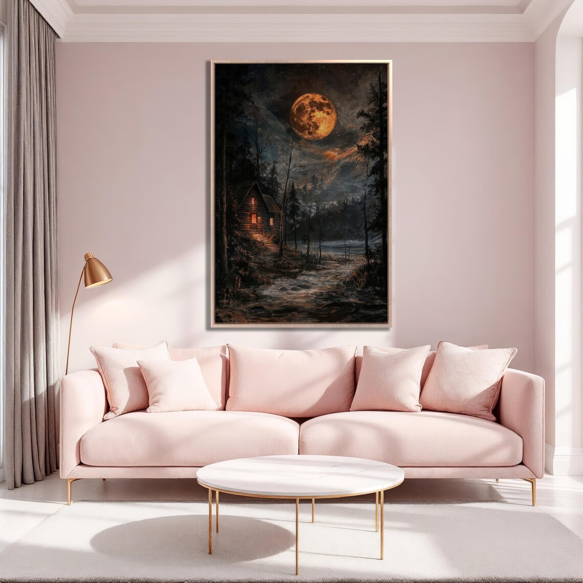 Moonlit Cabin Farmhouse Starry Skies Art Print - Image 3