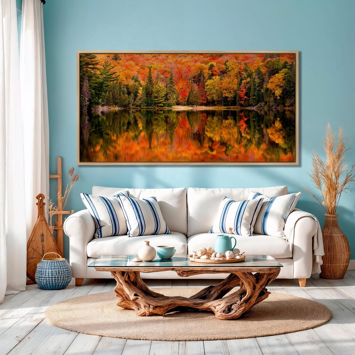 Autumn Forest Lake Reflection Fiery Fall Foliage Photo Poster - Image 2