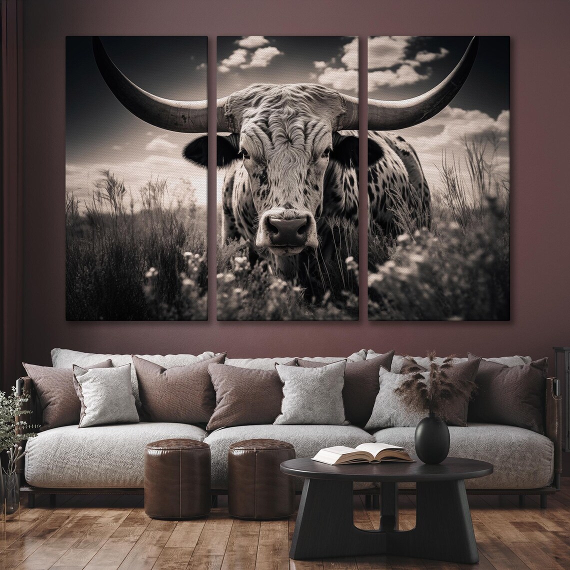 Black And White Texas Longhorn On Prairie Wildlife Photo Poster - Image 6