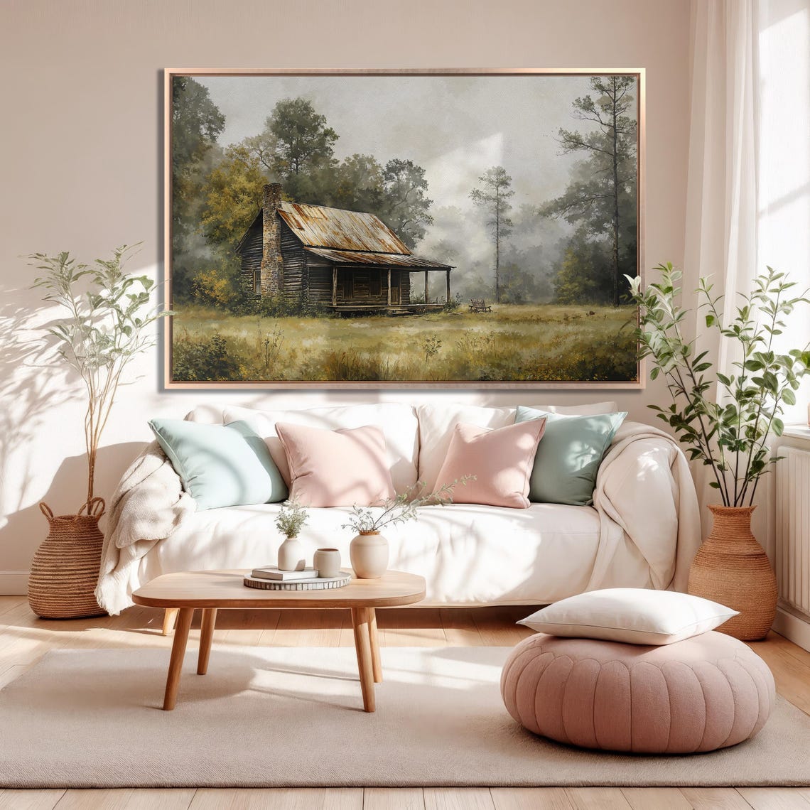 Weathered Log Cabin With Rusty Tin Roof In Misty Forest Poster - Image 5