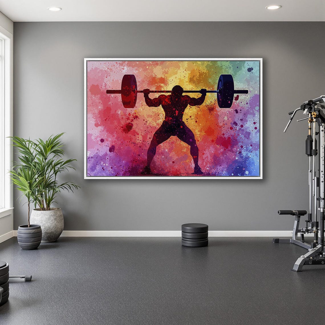 Weightlifter Silhouette Overhead Lift on Colorful Splatter Art Poster - Image 5