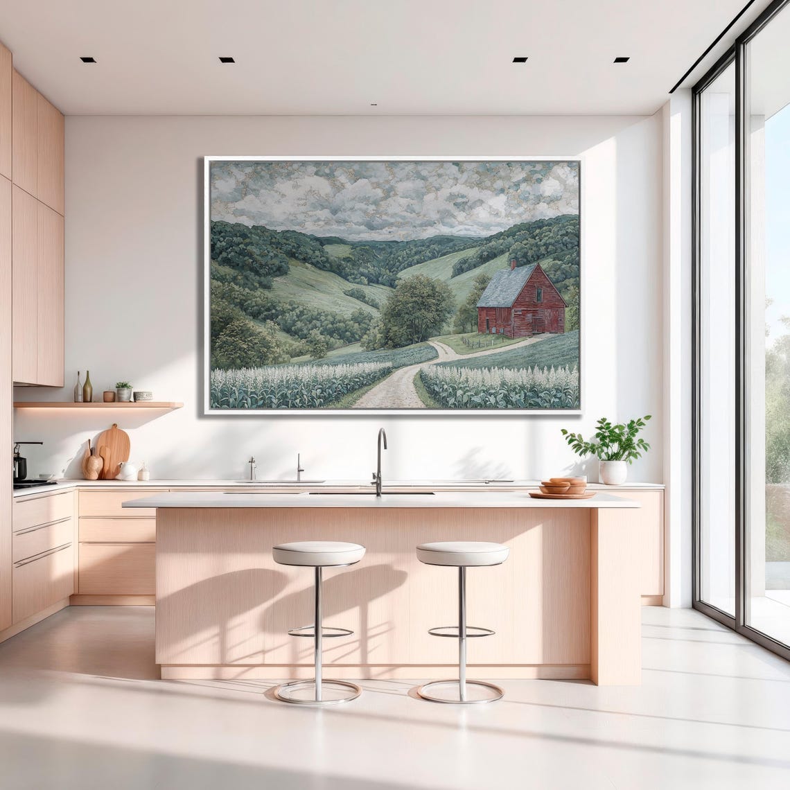 Red Barn On Country Road Among Rolling Green Hills Countryside Poster - Image 3