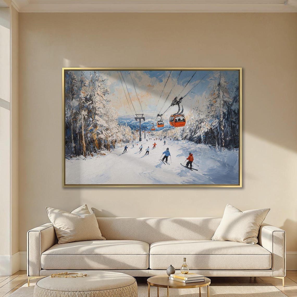 Panoramic Ski Slope with Orange Gondolas and Frosted Trees Poster - Image 2