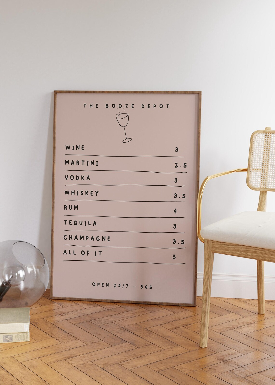 The Booze Depot Funny Cocktail Menu Pink Bar Cart Drink Poster