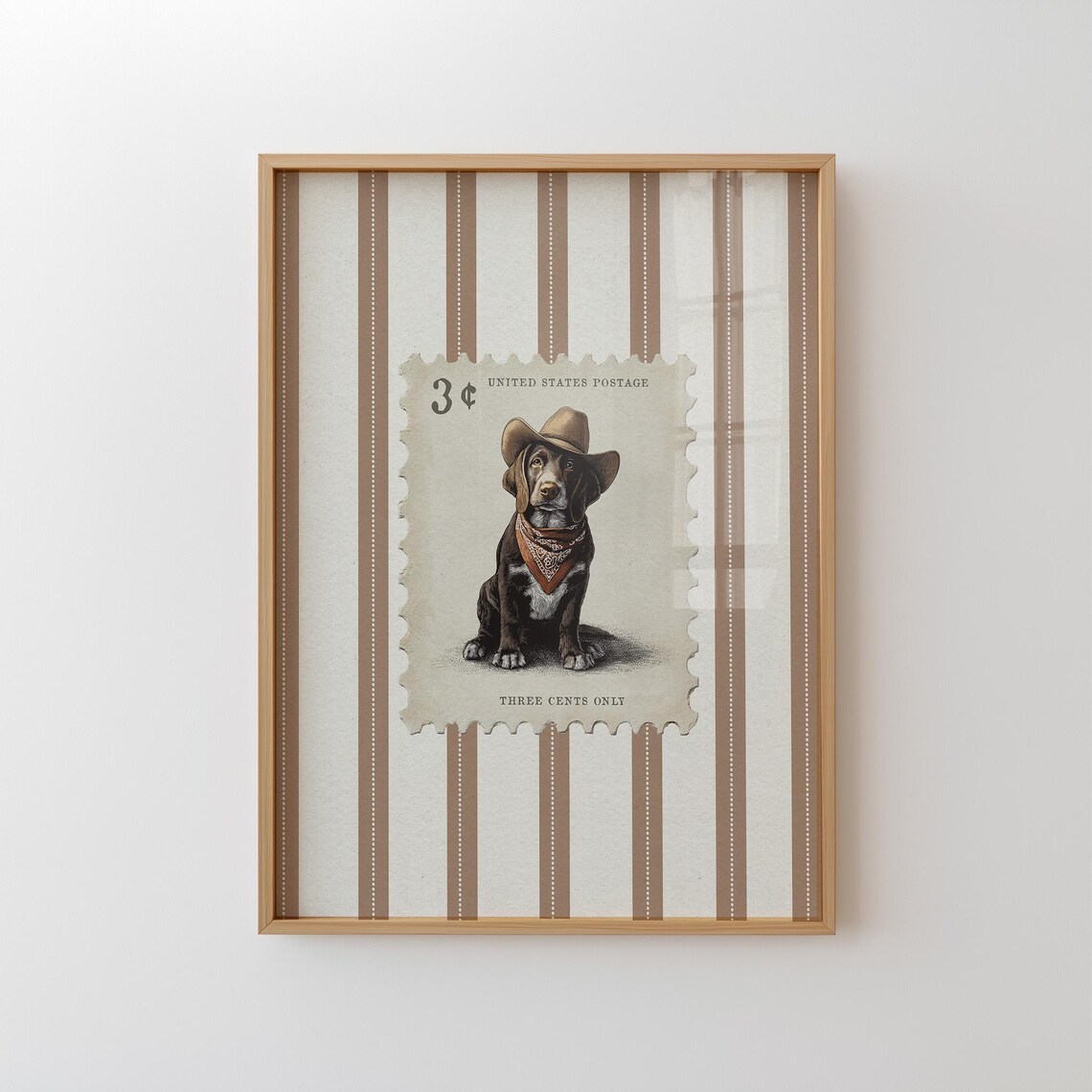 Cowboy Puppy Three Cent Postage Stamp Funny Western Dog Poster