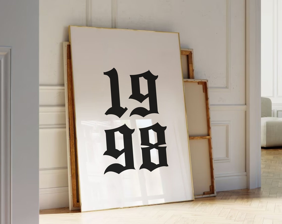 1998 Custom Year Gothic Numerals Birthday Anniversary Wall Poster