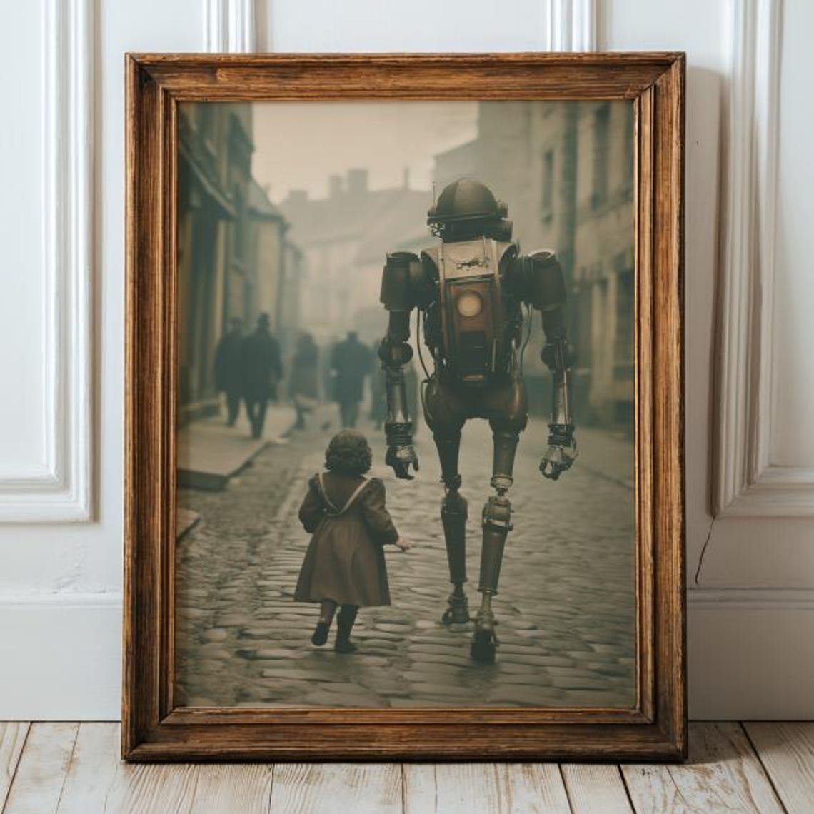 Surreal Robot And Child Print Futuristic Steampunk Fantasy Artwork For Boys Room Or Sci Fi Lovers Whimsical Wall Decor