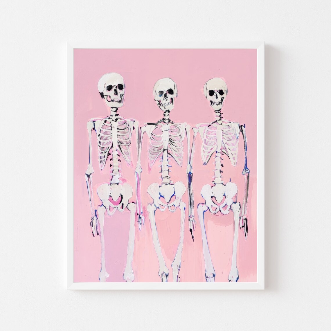 Three Skeletons Pink Halloween Wall Art Print