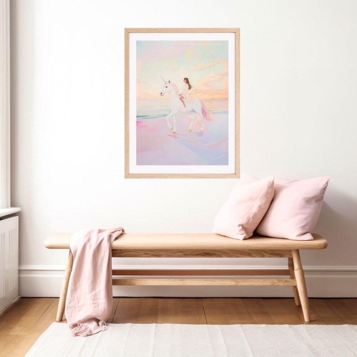 Girl Riding Unicorn, Whimsical Pastel Fantasy Art Print - Image 2