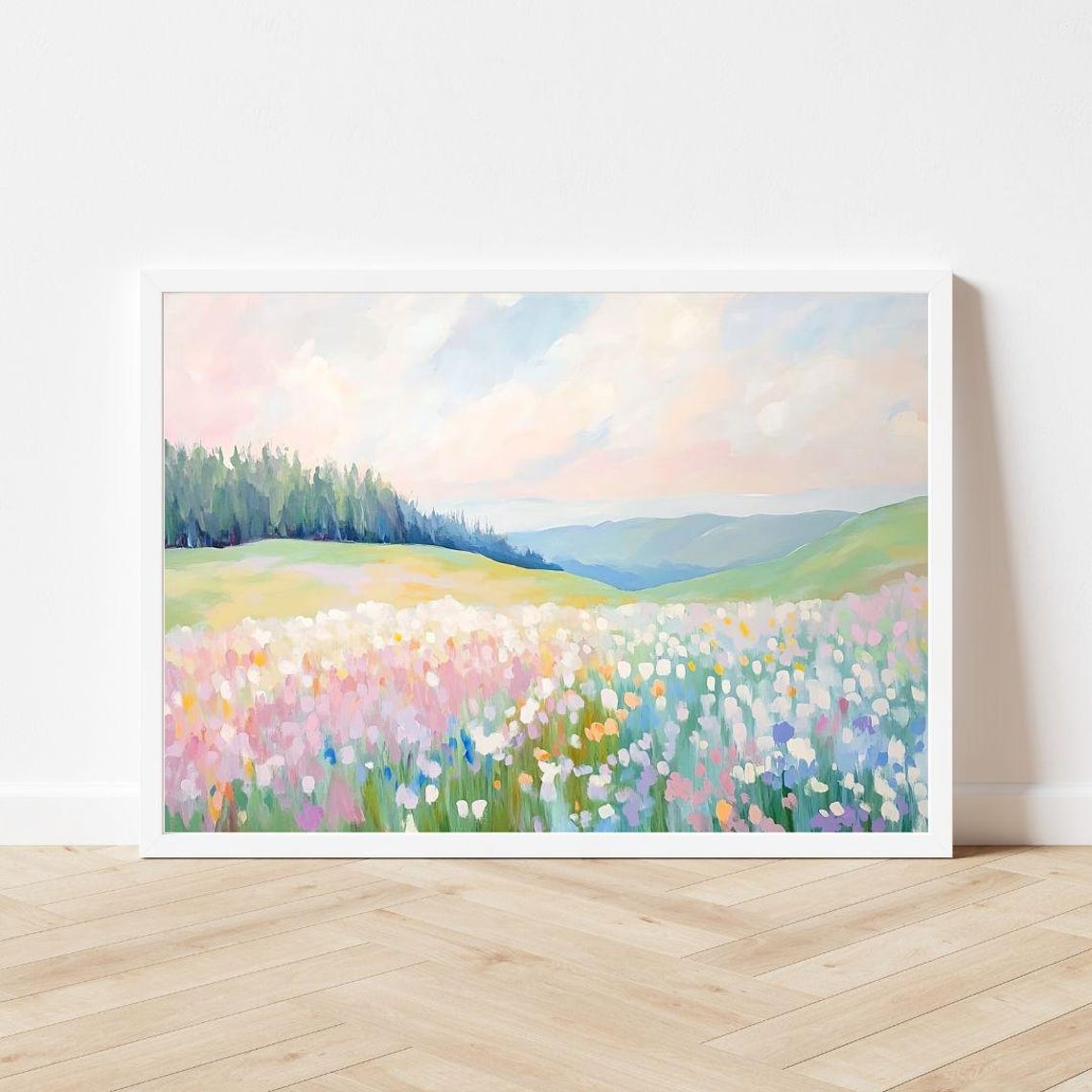 Colorful Wildflower Meadow Landscape Spring Pastel Painting Poster - Image 3