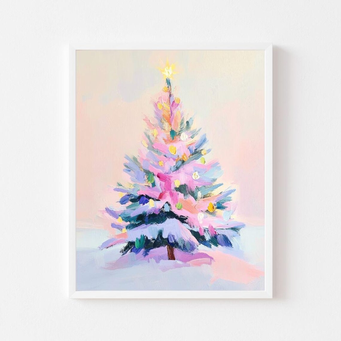 Pastel Christmas Tree Abstract Art Print, Pink Holiday