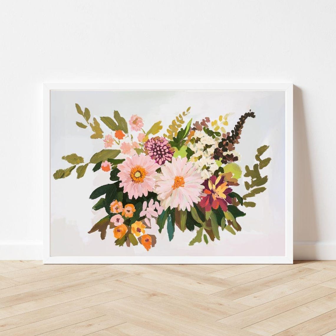Colorful Autumn Bouquet Painting Fall Flowers Wall Art Print Moody Red Pink Burgundy Floral Dahlia And Mum - Image 3