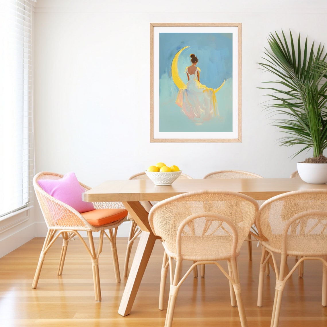Woman Sitting on a Crescent Moon Celestial Night Painting Poster - Image 3