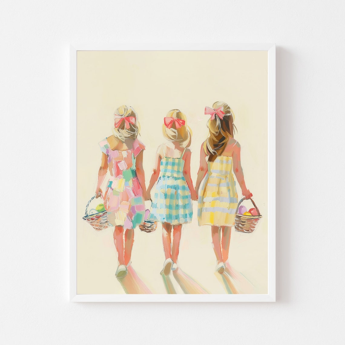 Three Girls Holding Easter Baskets Walking Spring Painting Poster