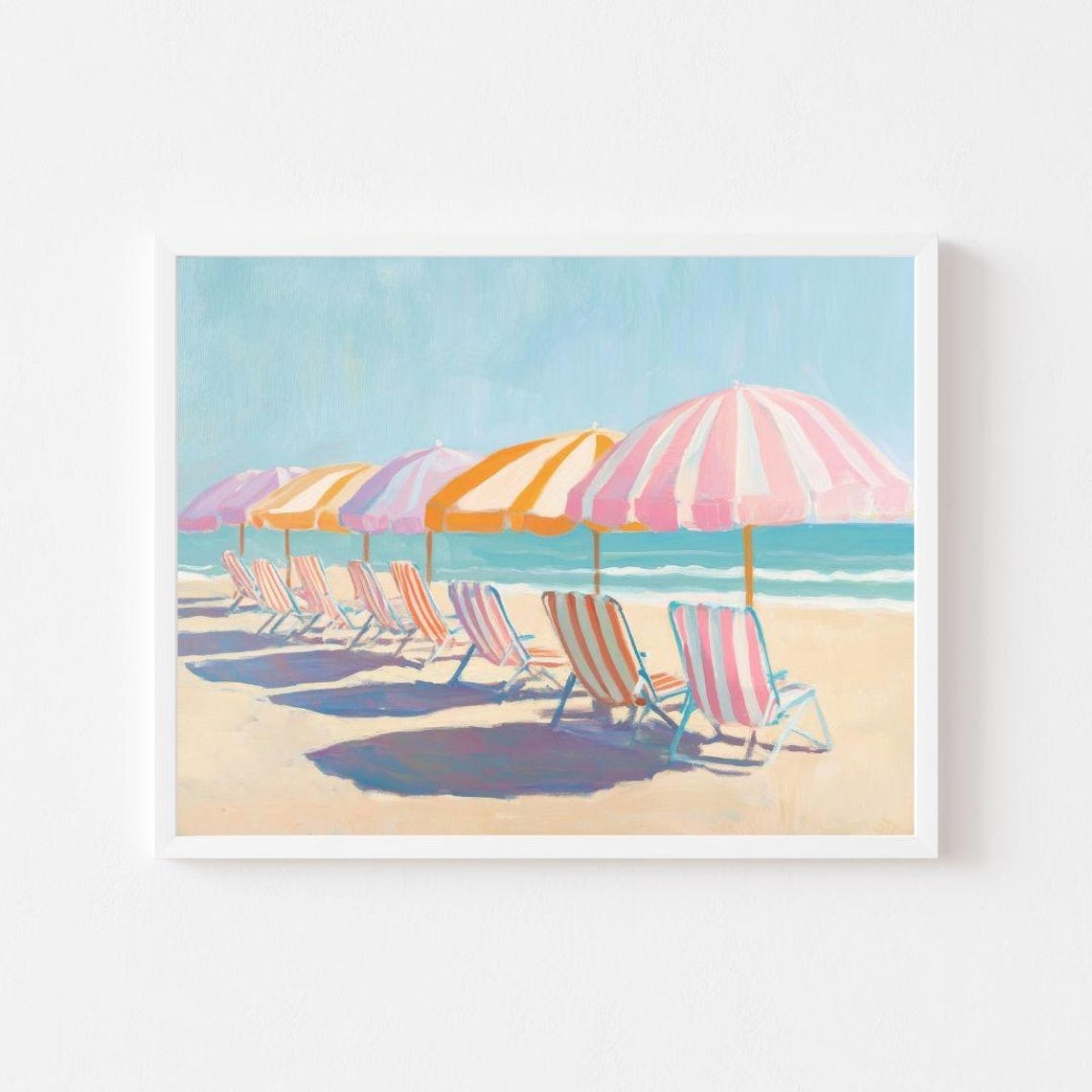 Striped Beach Chairs and Umbrellas Pastel Summer Coast Poster