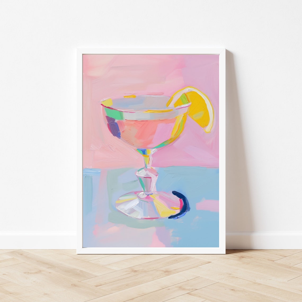 Pink Cocktail With Lemon In A Coupe Glass Bar Painting Poster - Image 3