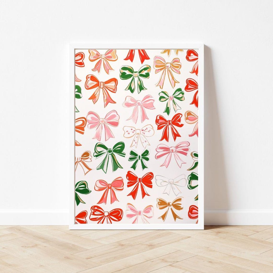 Colorful Christmas Bow Pattern In Red Green Pink And Gold Poster - Image 3