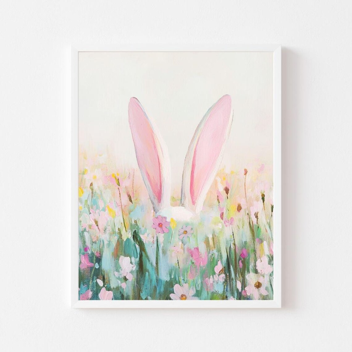 Bunny Ears in Flower Field, Pastel Easter Art Print