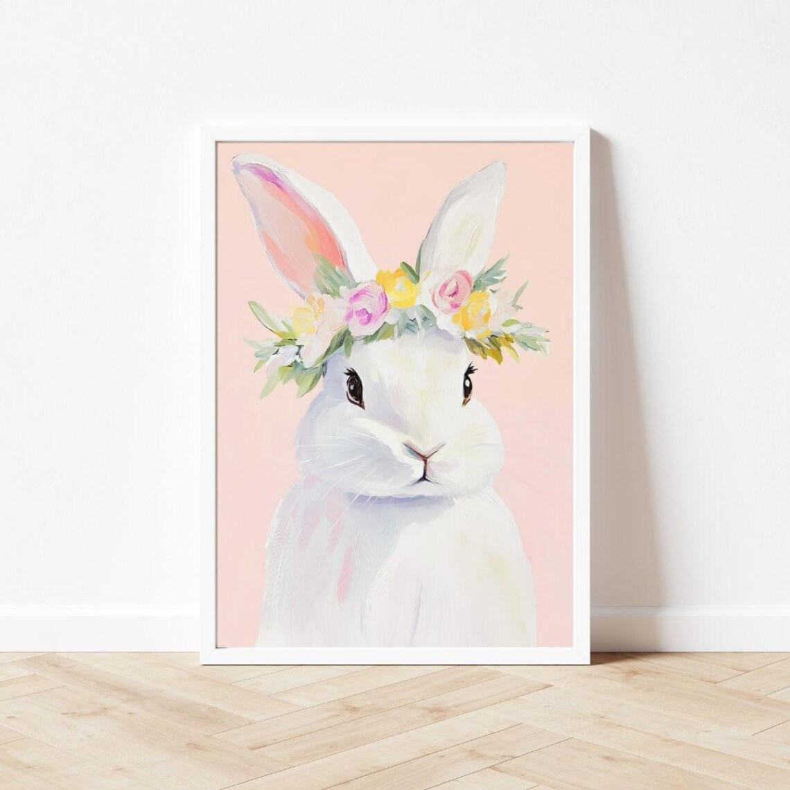 White Rabbit With Floral Crown, Easter Bunny Art Print - Image 3